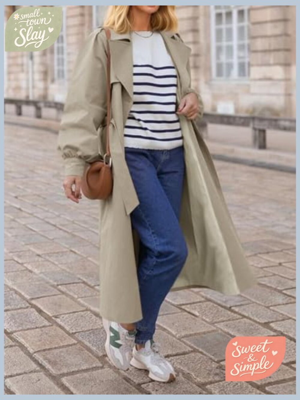 Women's Oversized Double Breasted Trench Coat with Belt - Picture 2 of 7